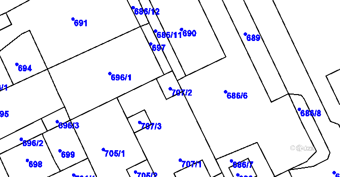 Parcela st. 707/2 v KÚ Štětí I, Katastrální mapa