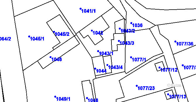 Parcela st. 1043/1 v KÚ Štětí I, Katastrální mapa