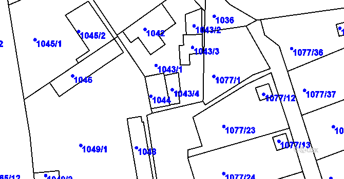 Parcela st. 1043/4 v KÚ Štětí I, Katastrální mapa