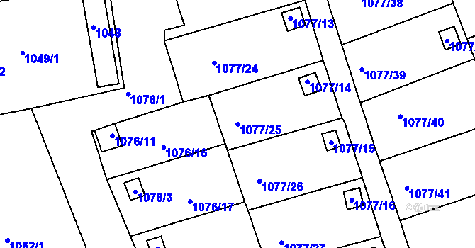 Parcela st. 1077/25 v KÚ Štětí I, Katastrální mapa