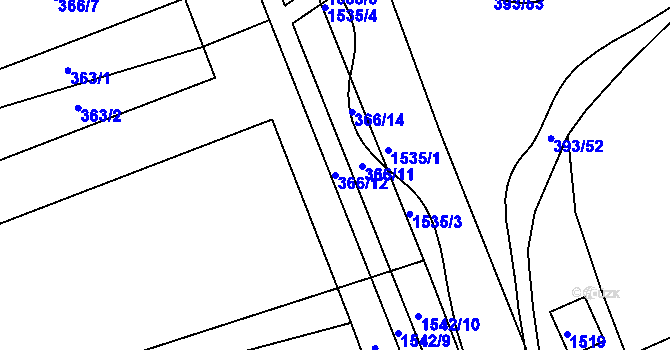 Parcela st. 366/12 v KÚ Štětí I, Katastrální mapa