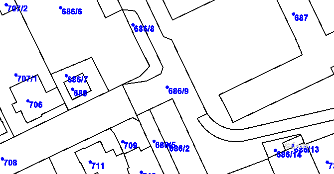 Parcela st. 686/9 v KÚ Štětí I, Katastrální mapa