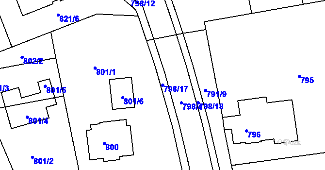 Parcela st. 798/17 v KÚ Štětí I, Katastrální mapa