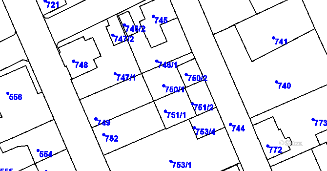 Parcela st. 750/1 v KÚ Štětí I, Katastrální mapa