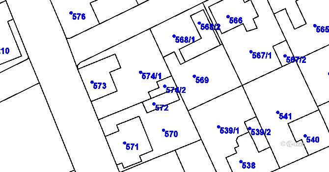 Parcela st. 574/2 v KÚ Štětí I, Katastrální mapa
