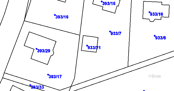 Parcela st. 933/21 v KÚ Štětí I, Katastrální mapa