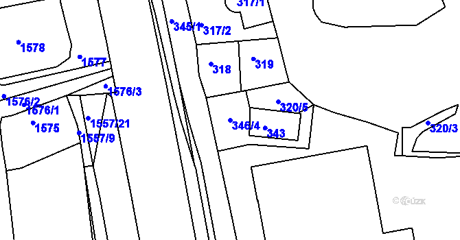 Parcela st. 346/4 v KÚ Štětí I, Katastrální mapa