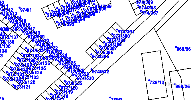 Parcela st. 974/386 v KÚ Štětí I, Katastrální mapa