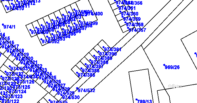 Parcela st. 974/390 v KÚ Štětí I, Katastrální mapa