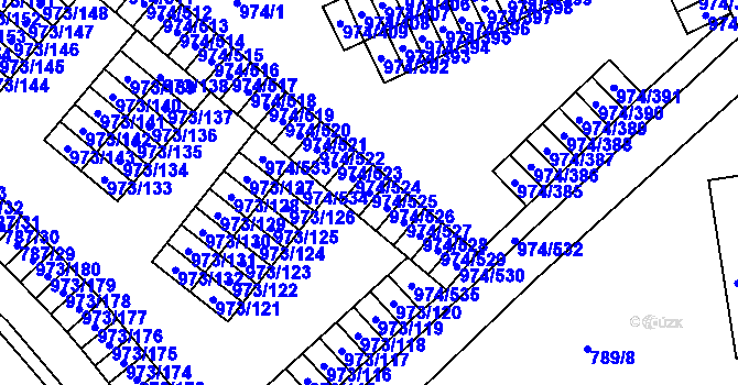 Parcela st. 974/525 v KÚ Štětí I, Katastrální mapa