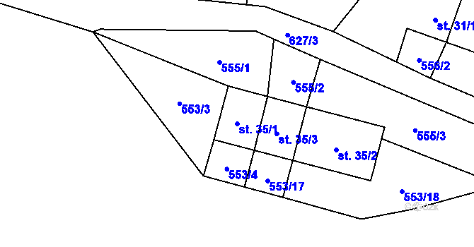 Parcela st. 35/1 v KÚ Štětice, Katastrální mapa
