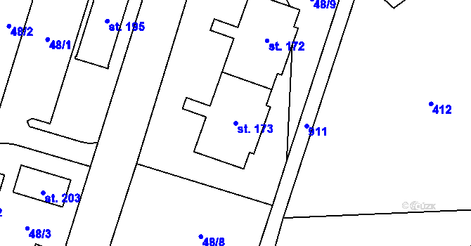 Parcela st. 173 v KÚ Štětkovice, Katastrální mapa