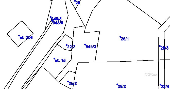 Parcela st. 945/3 v KÚ Štětkovice, Katastrální mapa