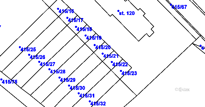 Parcela st. 415/21 v KÚ Štětkovice, Katastrální mapa
