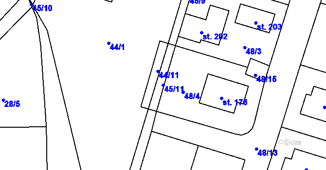 Parcela st. 45/11 v KÚ Štětkovice, Katastrální mapa