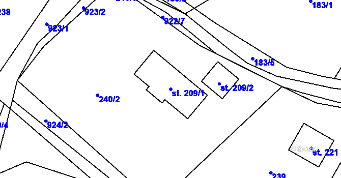 Parcela st. 209/1 v KÚ Štětkovice, Katastrální mapa
