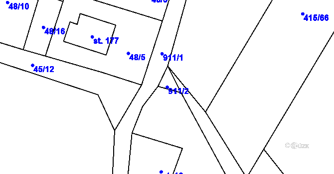 Parcela st. 911/2 v KÚ Štětkovice, Katastrální mapa