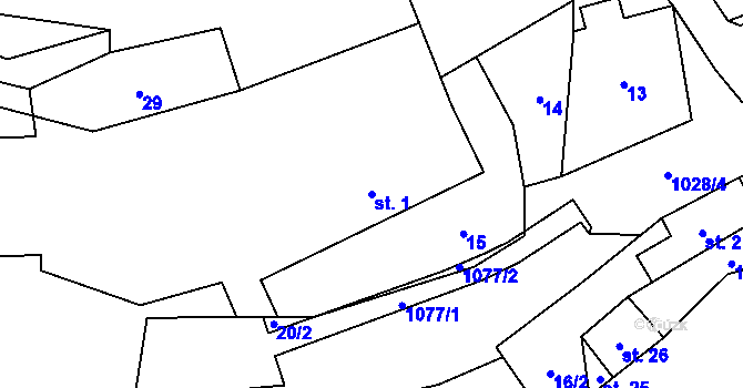 Parcela st. 1 v KÚ Křečov, Katastrální mapa