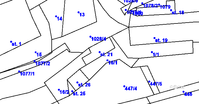 Parcela st. 21 v KÚ Křečov, Katastrální mapa