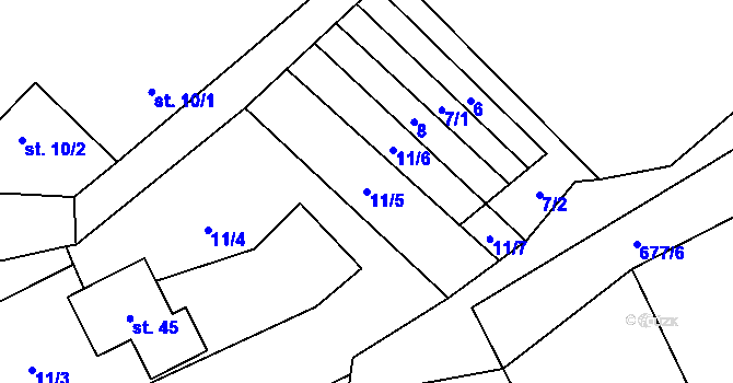 Parcela st. 11/5 v KÚ Křečov, Katastrální mapa