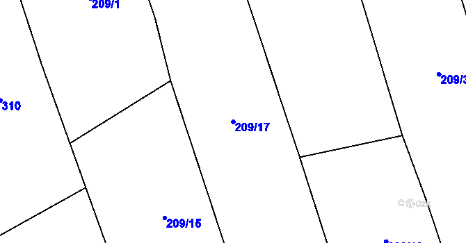 Parcela st. 209/17 v KÚ Křečov, Katastrální mapa