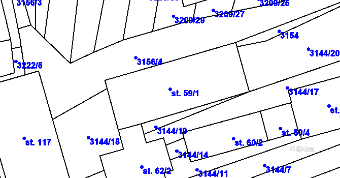 Parcela st. 59/1 v KÚ Štichovice, Katastrální mapa