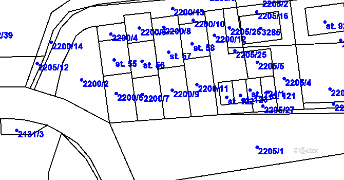 Parcela st. 2200/9 v KÚ Štichovice, Katastrální mapa