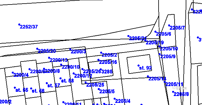 Parcela st. 2205/2 v KÚ Štichovice, Katastrální mapa