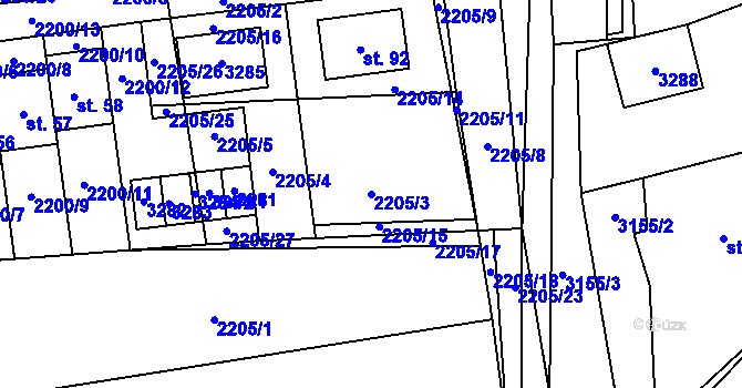 Parcela st. 2205/3 v KÚ Štichovice, Katastrální mapa