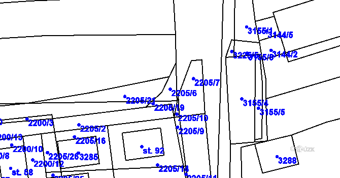 Parcela st. 2205/6 v KÚ Štichovice, Katastrální mapa