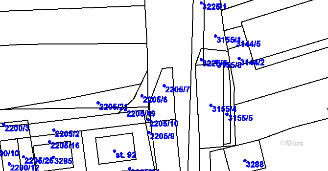 Parcela st. 2205/7 v KÚ Štichovice, Katastrální mapa