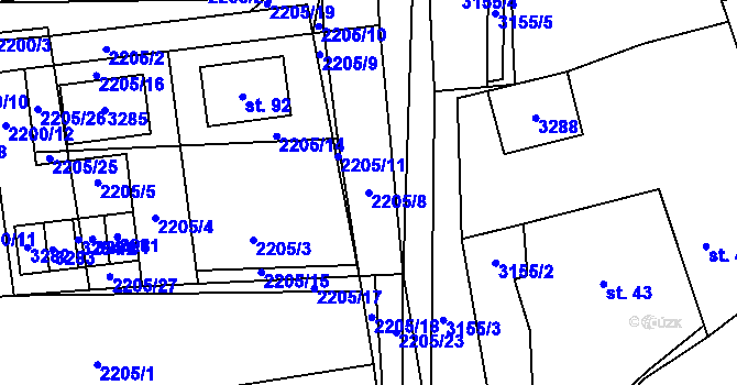 Parcela st. 2205/8 v KÚ Štichovice, Katastrální mapa