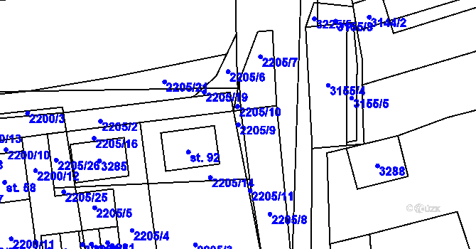 Parcela st. 2205/9 v KÚ Štichovice, Katastrální mapa