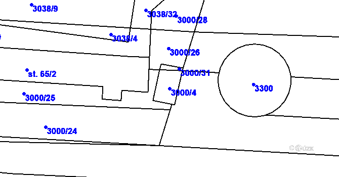 Parcela st. 3000/4 v KÚ Štichovice, Katastrální mapa