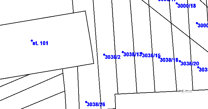 Parcela st. 3038/2 v KÚ Štichovice, Katastrální mapa