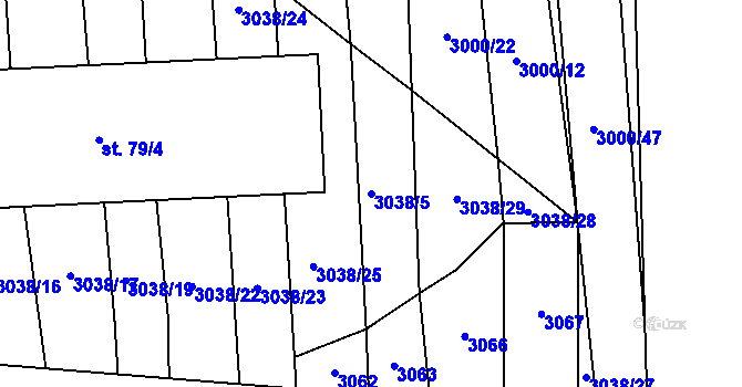 Parcela st. 3038/5 v KÚ Štichovice, Katastrální mapa
