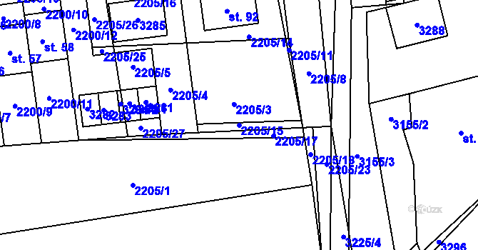 Parcela st. 2205/15 v KÚ Štichovice, Katastrální mapa