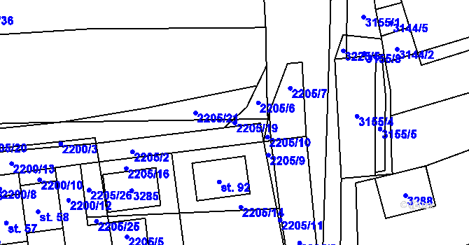 Parcela st. 2205/19 v KÚ Štichovice, Katastrální mapa