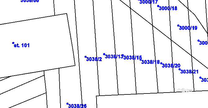Parcela st. 3038/13 v KÚ Štichovice, Katastrální mapa