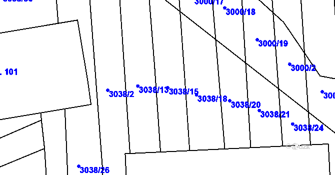 Parcela st. 3038/15 v KÚ Štichovice, Katastrální mapa