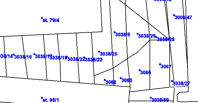 Parcela st. 3038/25 v KÚ Štichovice, Katastrální mapa