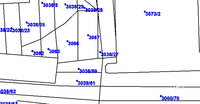 Parcela st. 3038/27 v KÚ Štichovice, Katastrální mapa