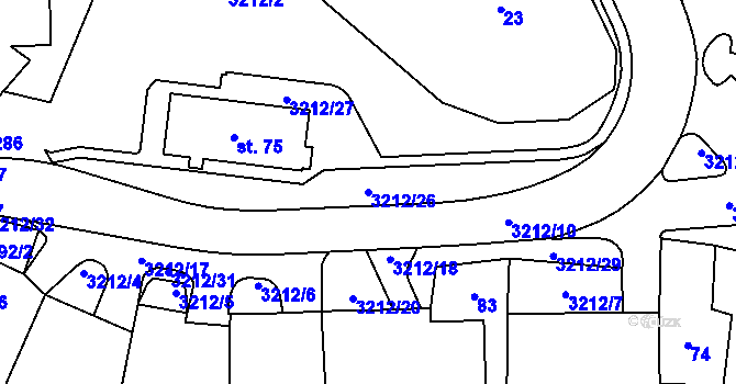 Parcela st. 3212/26 v KÚ Štichovice, Katastrální mapa