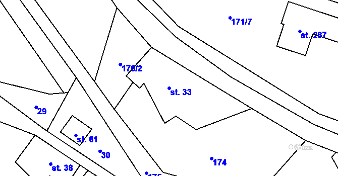 Parcela st. 33 v KÚ Štikov, Katastrální mapa