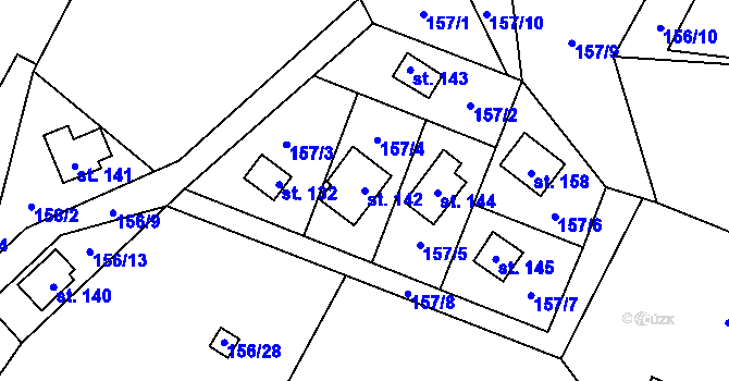 Parcela st. 142 v KÚ Štikov, Katastrální mapa