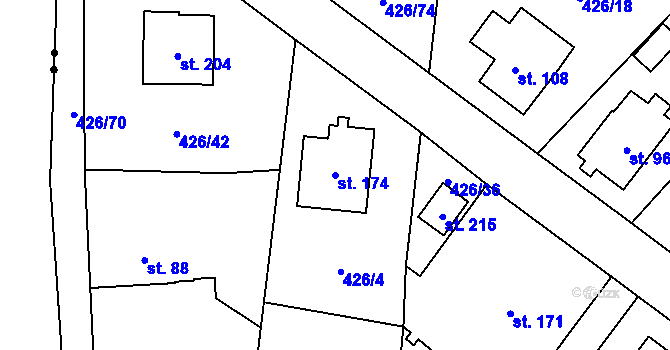 Parcela st. 174 v KÚ Štikov, Katastrální mapa