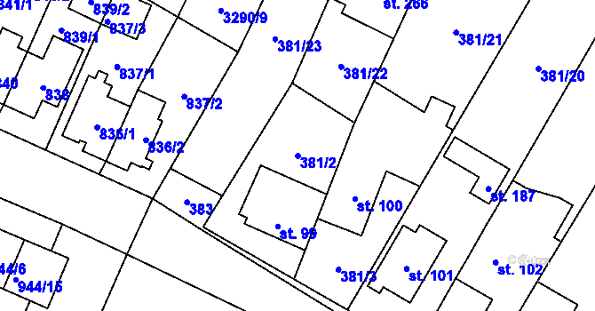 Parcela st. 381/2 v KÚ Štikov, Katastrální mapa