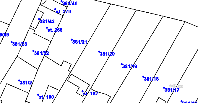 Parcela st. 381/20 v KÚ Štikov, Katastrální mapa