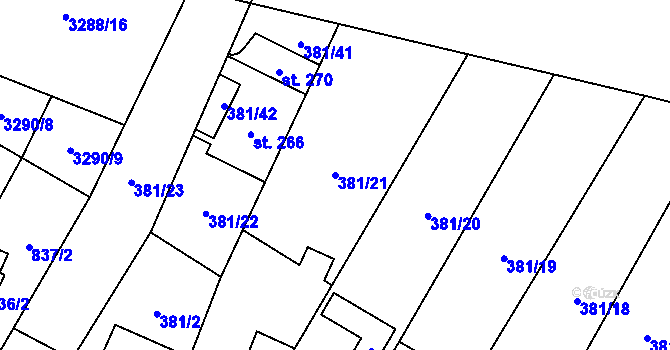 Parcela st. 381/21 v KÚ Štikov, Katastrální mapa