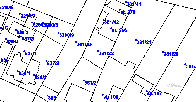 Parcela st. 381/22 v KÚ Štikov, Katastrální mapa